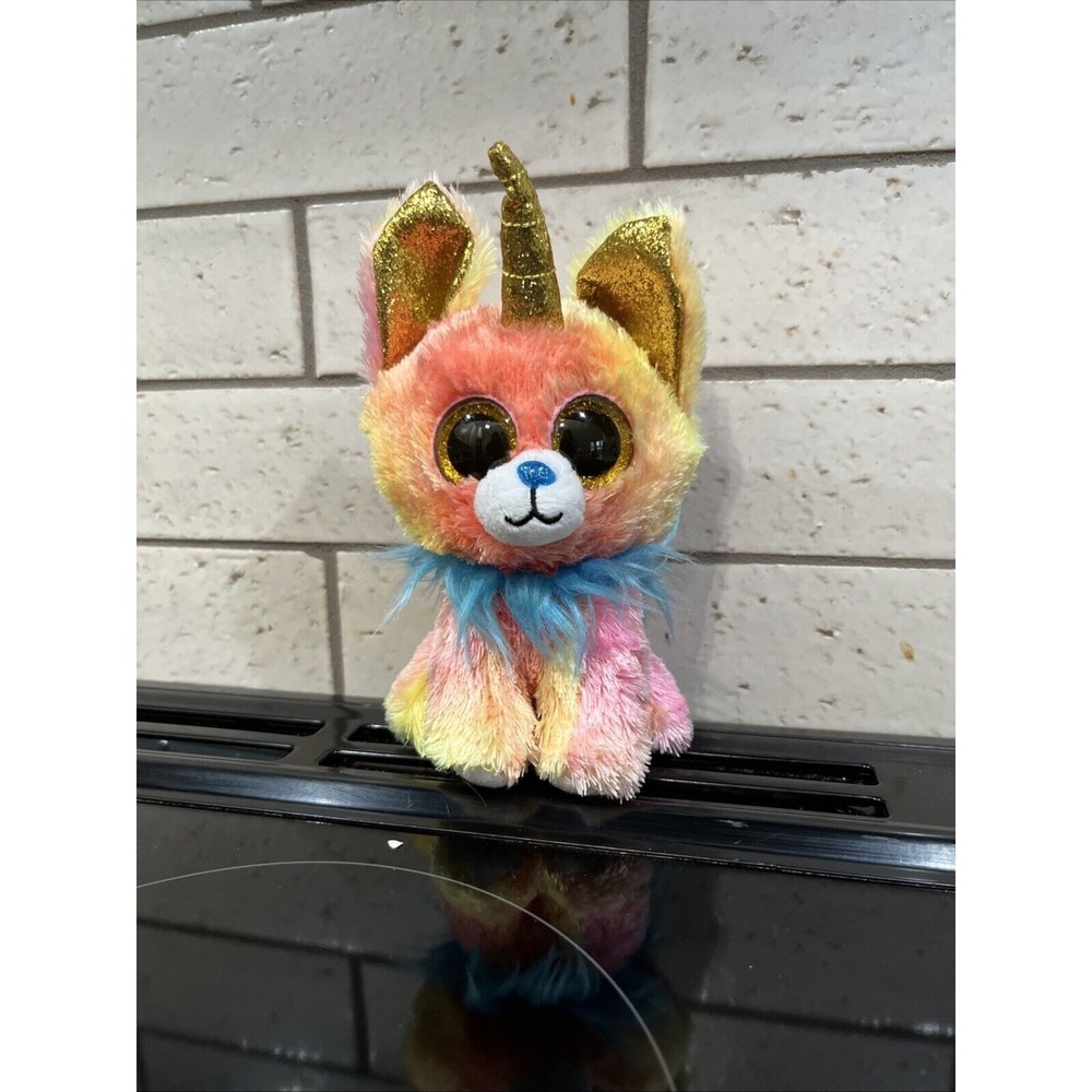 Beanie Boos TY PLUSH Pastel Dog Unicorn Horn Yips TYSILK Gold Glitter Ears EUC